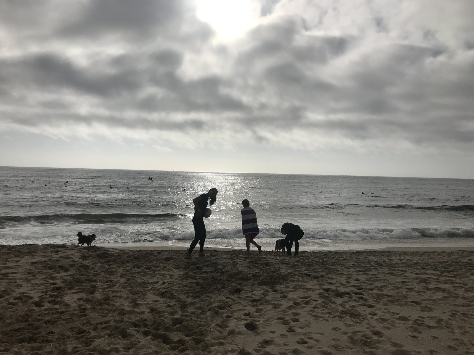 Residents at Poplar Beach at dusk